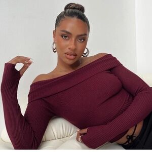 Burgundy women long sleeve - Morley Off Shoulder Sweater